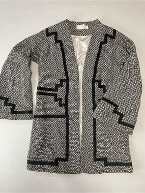 The Jetset Diaries Black & White Geometric Open Front Jacket Cardigan Size XS